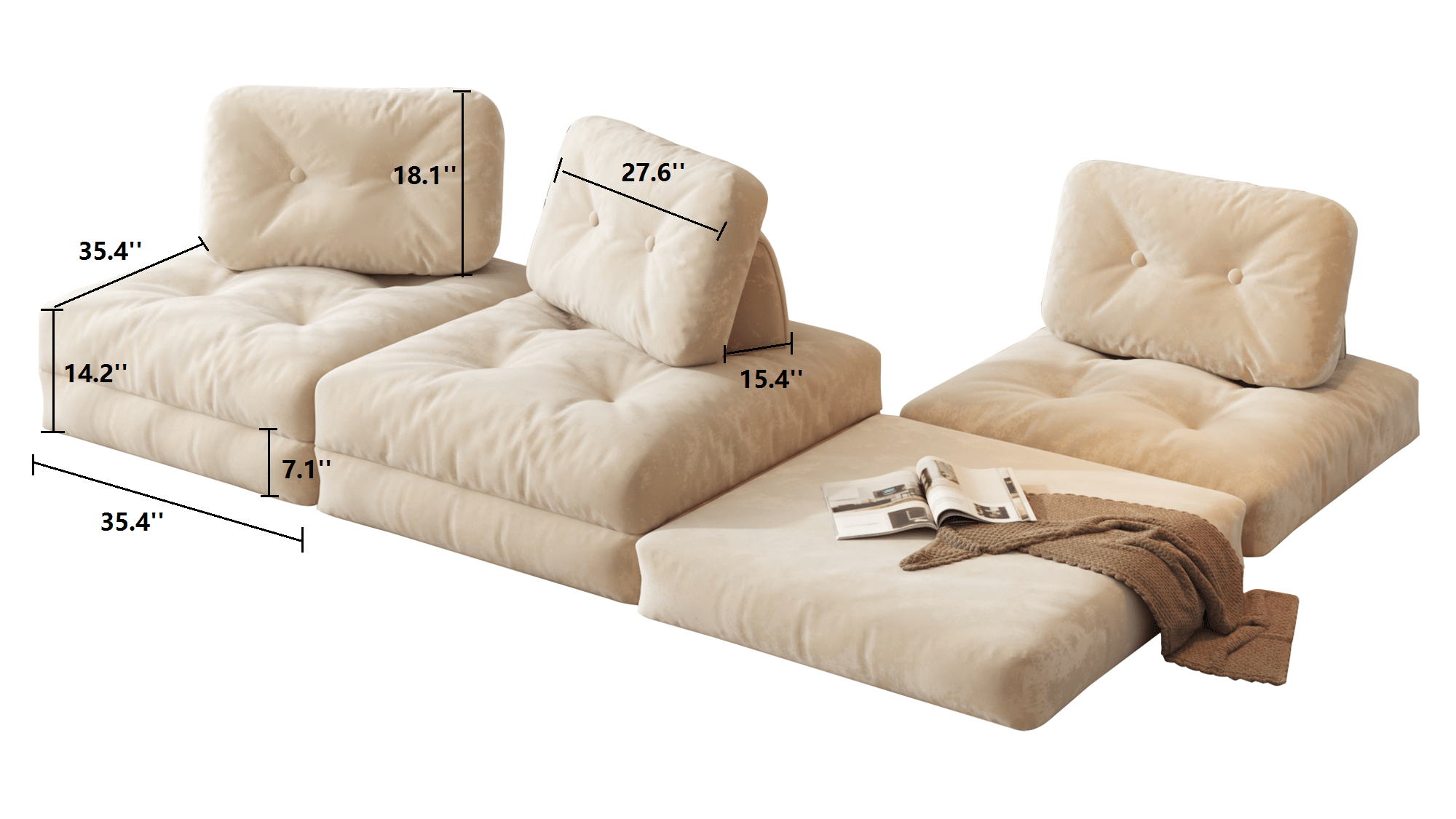 Dimension of Individual Convertable Floor Couch Living Room Modular Sofa