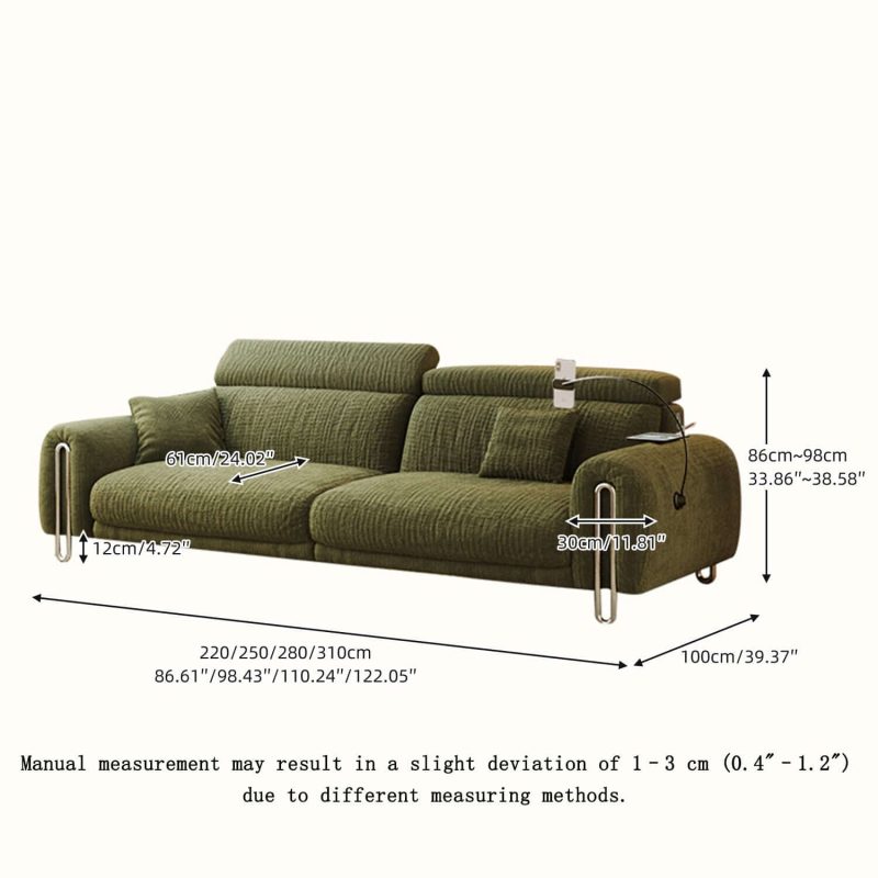 JASIWAY Green Chenille Big Comfy Couch – Adjustable Headrest, Water-Resistant