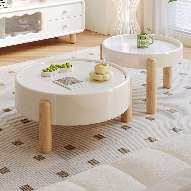 JASIWAY 2-Piece Modern Round Nesting Coffee Table Set with a Drawer & 3 Legs