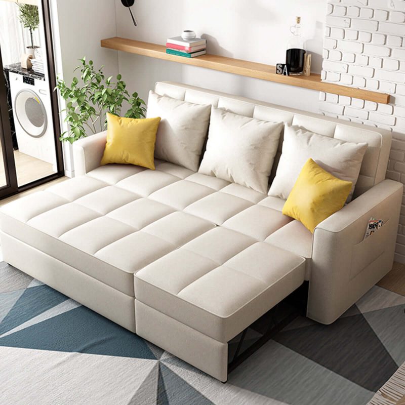 JASIWAY Linen Convertible Sleeper Sofa Chair Bed Beige 70.8"