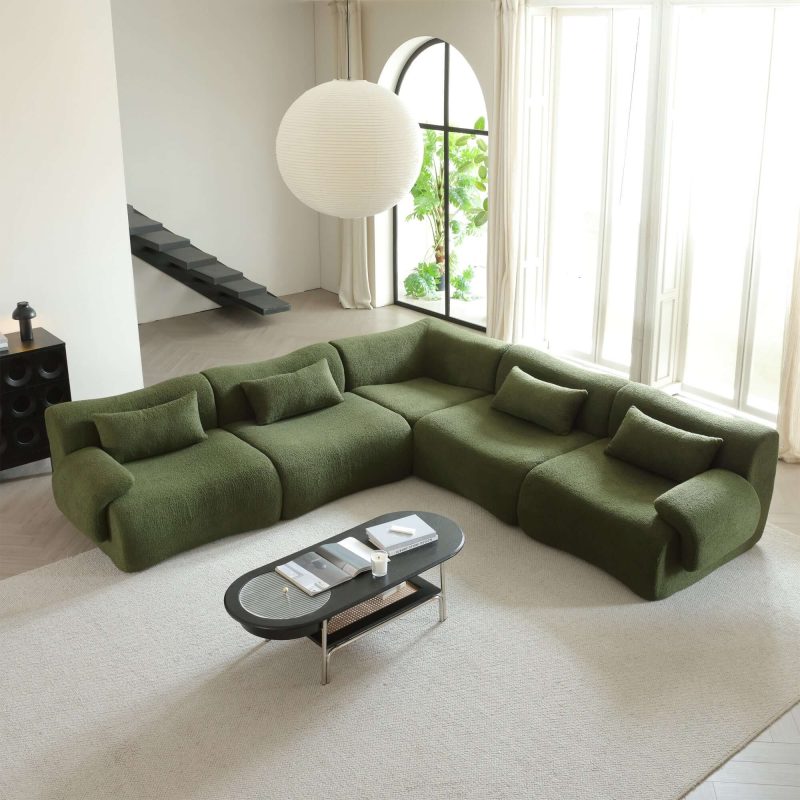 JASIWAY Modern Teddy Velvet Upholstered Sectional Sofa Modular Sofa