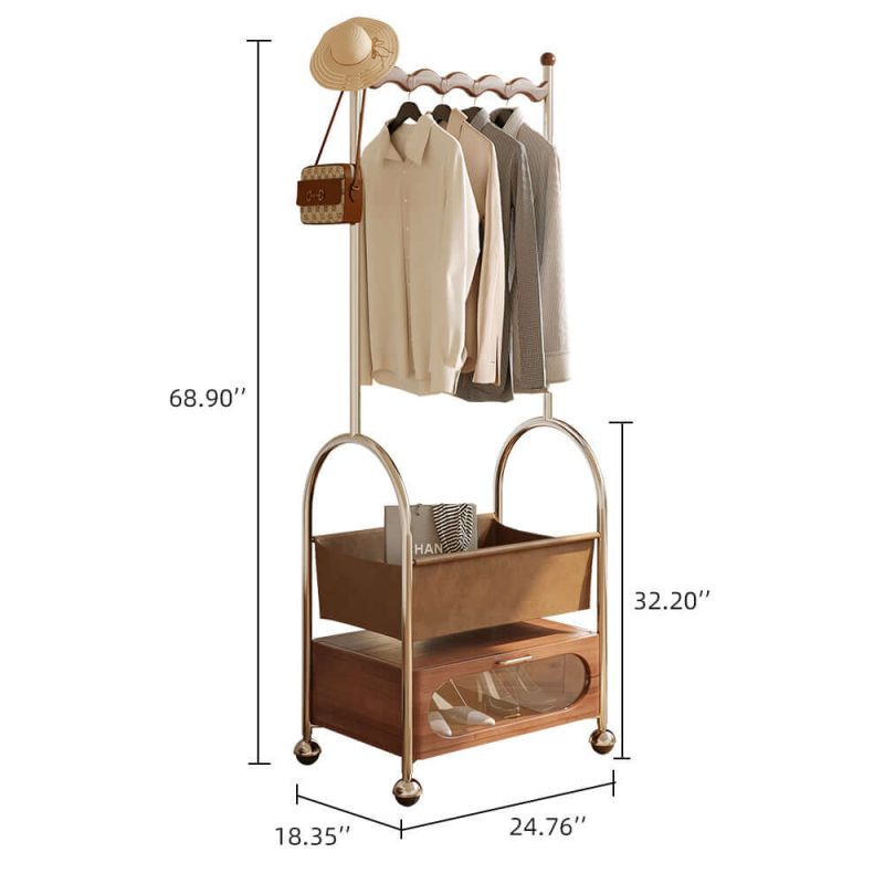 JASIWAY Mobile Freestanding Clothes Rack Bottom Storage Multi-functional Garment Organizer