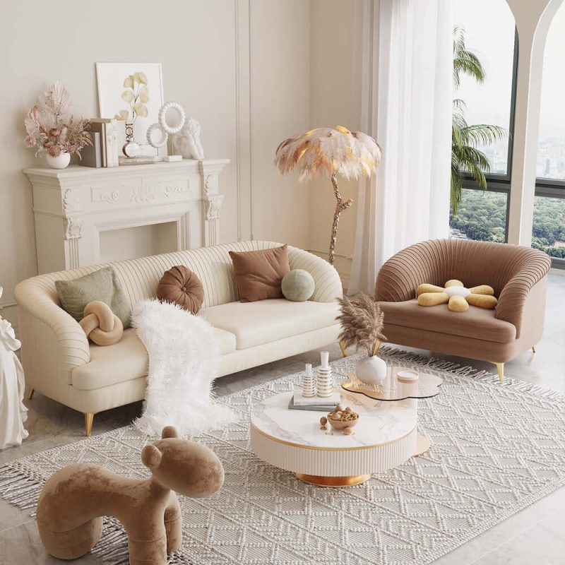 JASIWAY 3-Seat Modern Tufted Velvet Sofa with Metal Feet