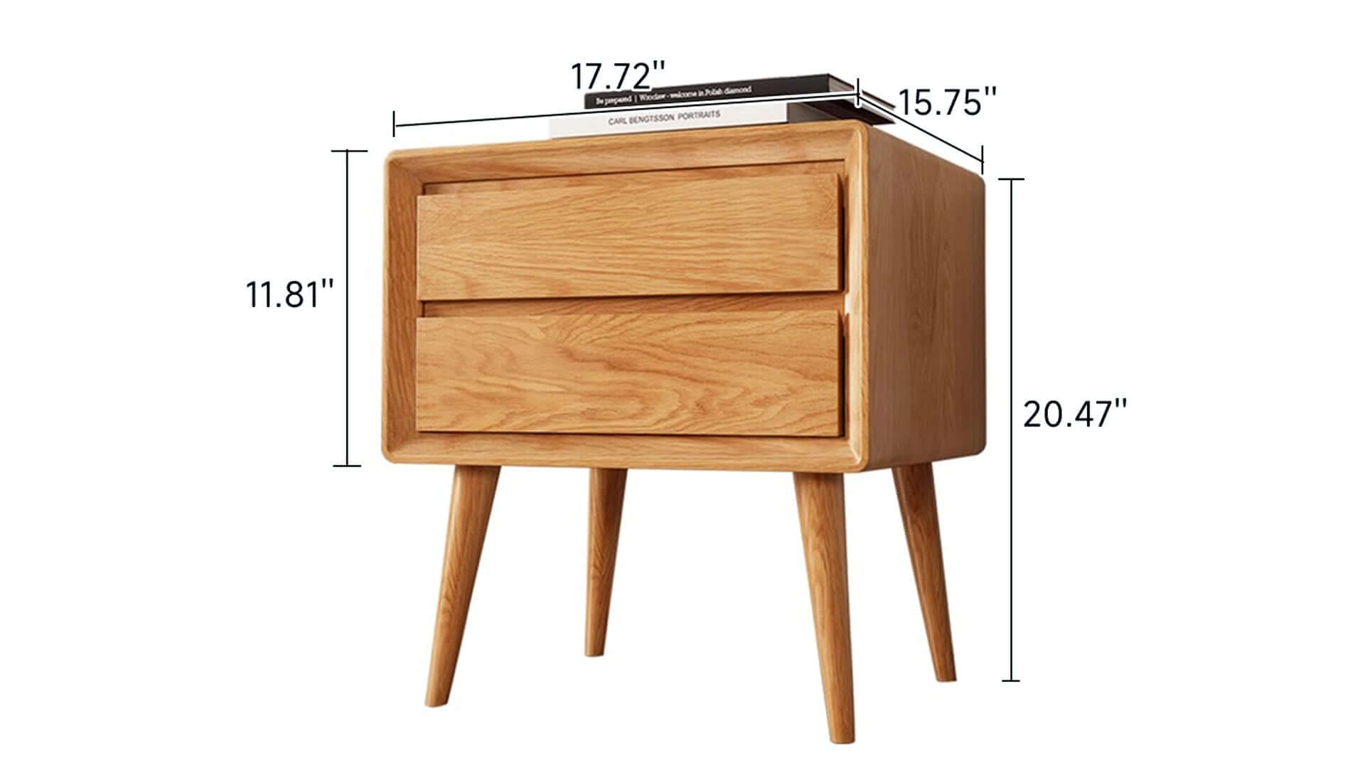 Dimension of Solid Wood Bedside Table Drawer Cabinet