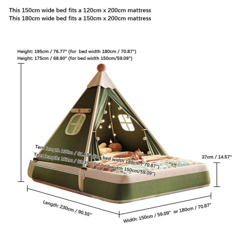 JASIWAY Christmas-Themed Upholstered Kids Tent Bed – Safe & Festive Play and Rest Space