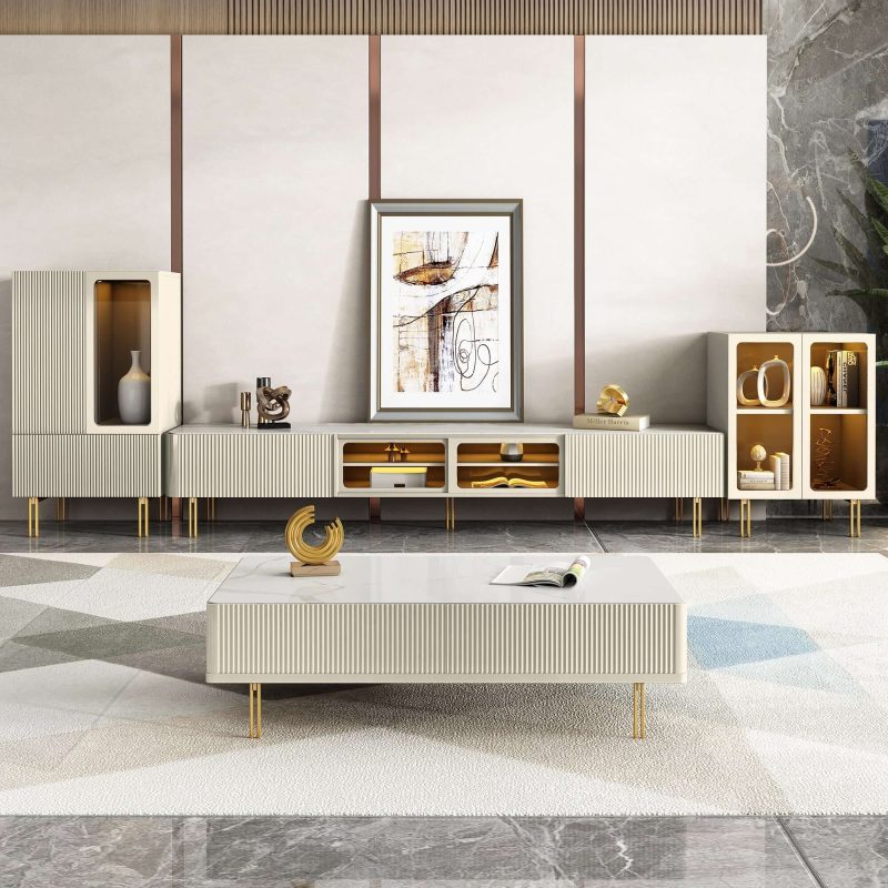 JASIWAY Modern Style TV Stand 78.7-Inch Media Console with Drawers