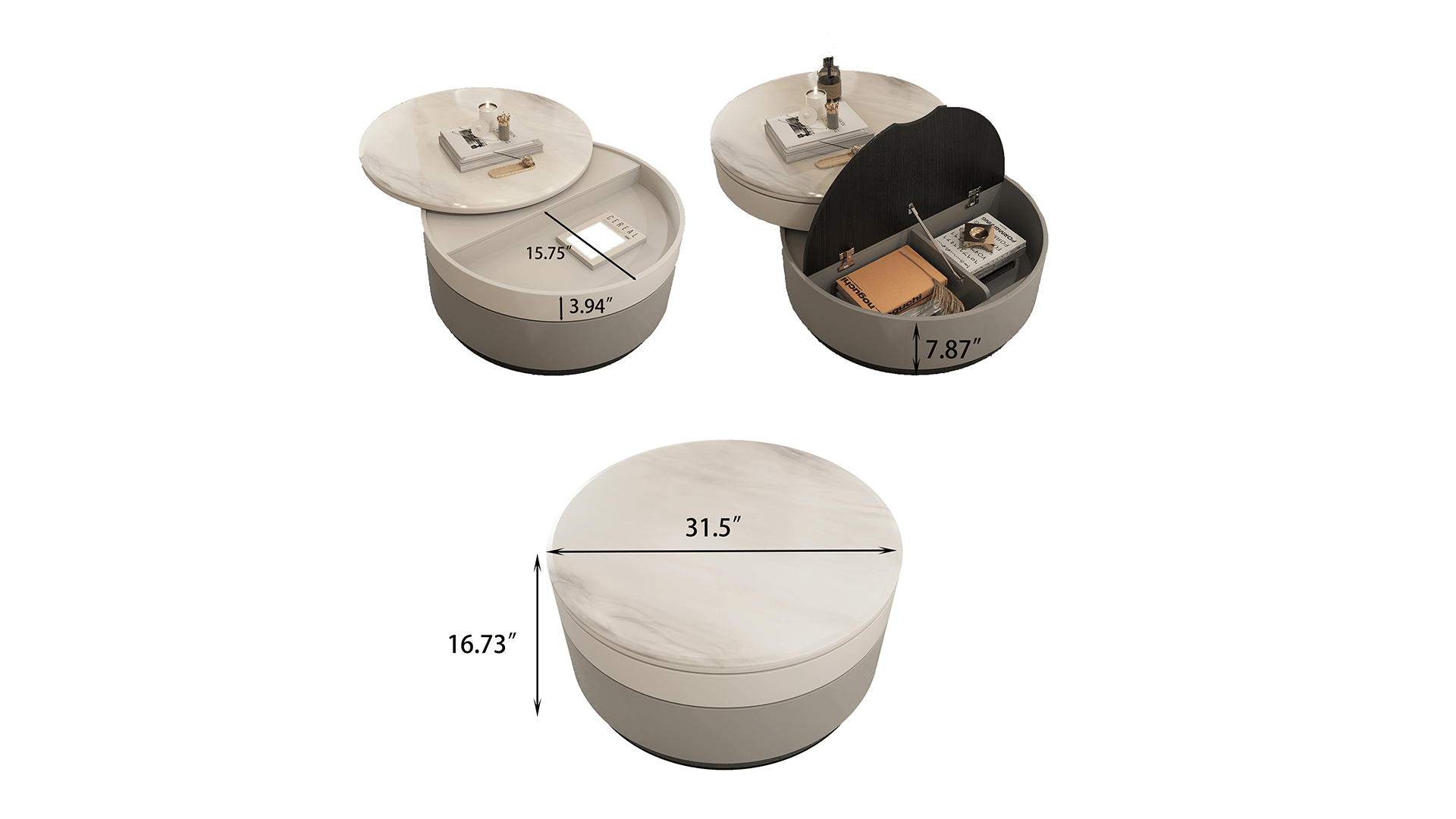 Dimension of Microcrystalline Stone Top Rotating Round Coffee Table