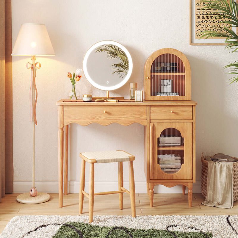 JASIWAY Wooden Makeup Vanity Set with Jewelry Storage & Side Cabinet