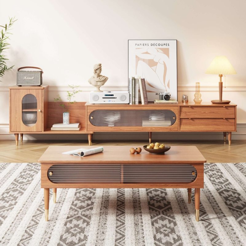 JASIWAY Rectangular Wooden Storage Coffee Table for Living Room
