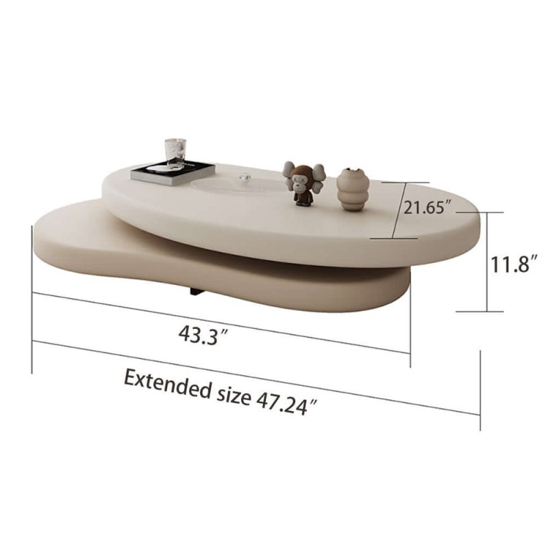 JASIWAY Minimalist Rotatable Coffee Table with Unique Oval Design - Off-white & Beige Elegance