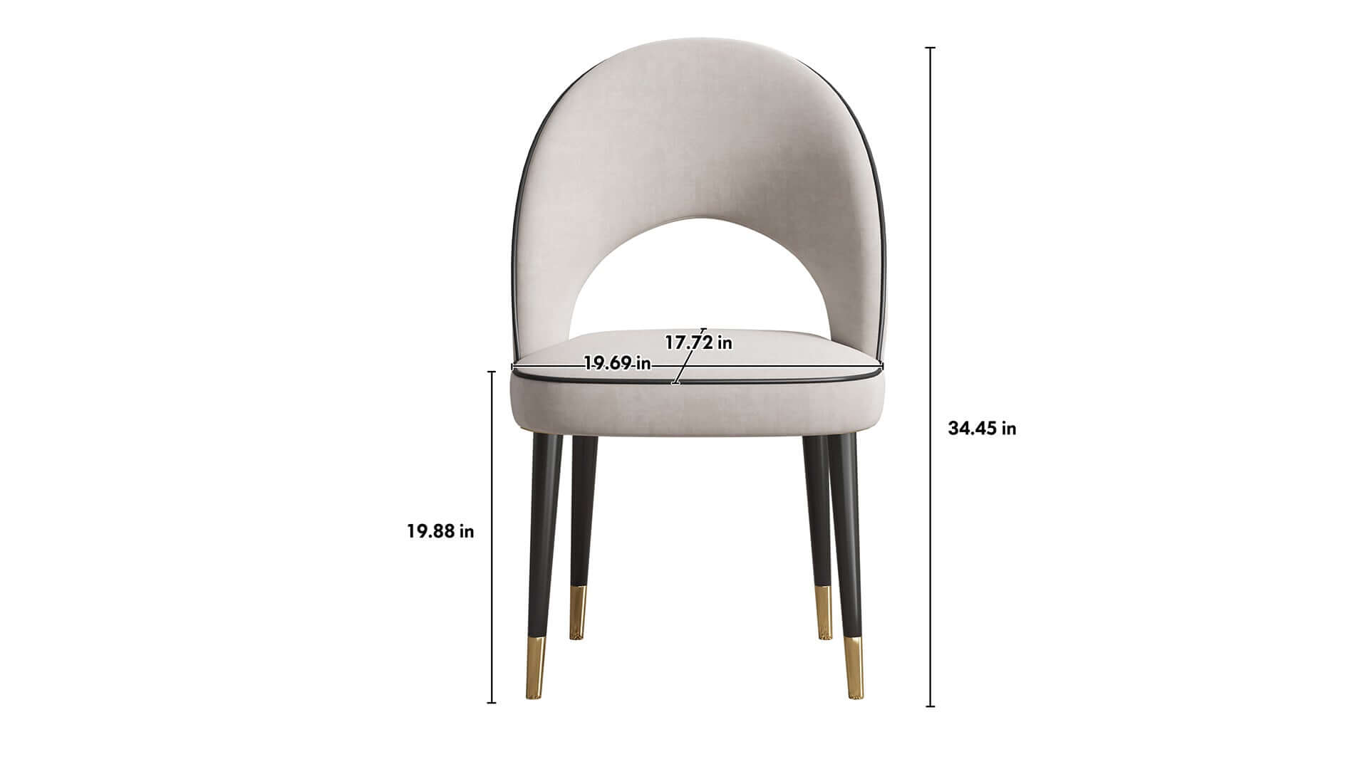 Dimension of Modern Upholstered Beige Dining Chair Velvet Side Chairs Open Back (Set of 2)