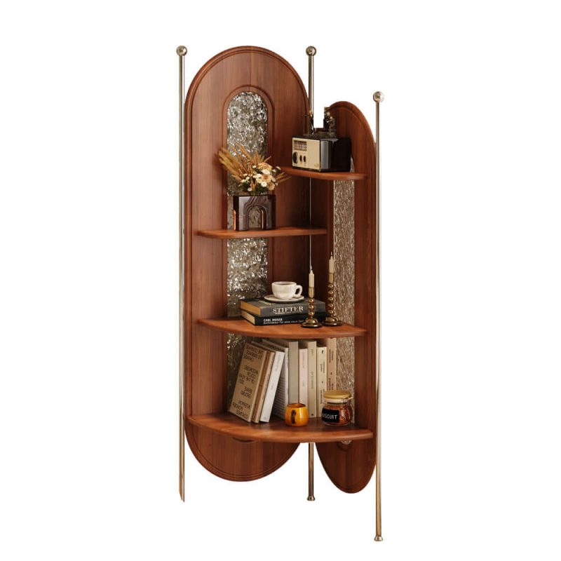 JASIWAY Solid Wood Corner Cabinet Retro Style Triangle Bookshelf