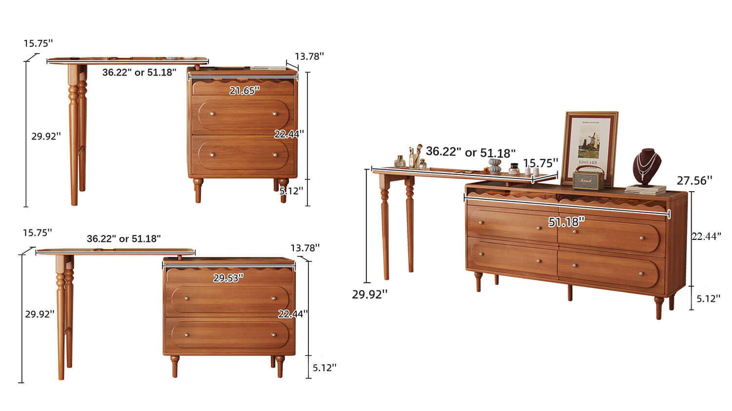 Dimension of Expandable Solid Wood Makeup Table Organizer