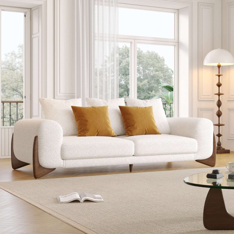 JASIWAY 89 Inches Modern 3 seater sofa with Solid Wood Legs