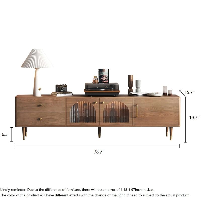 JASIWAY Modern TV Stand for TVs up to 85" Storage Cabinet with 2 Glass Doors and Drawers