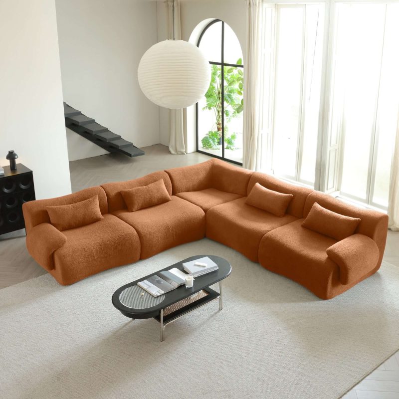 JASIWAY Modern Teddy Velvet Upholstered Sectional Sofa Modular Sofa