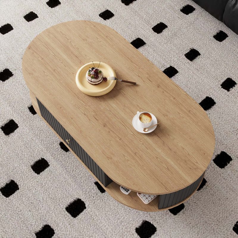 JASIWAY Mid-Century Modern Oval Coffee Table with Drawer