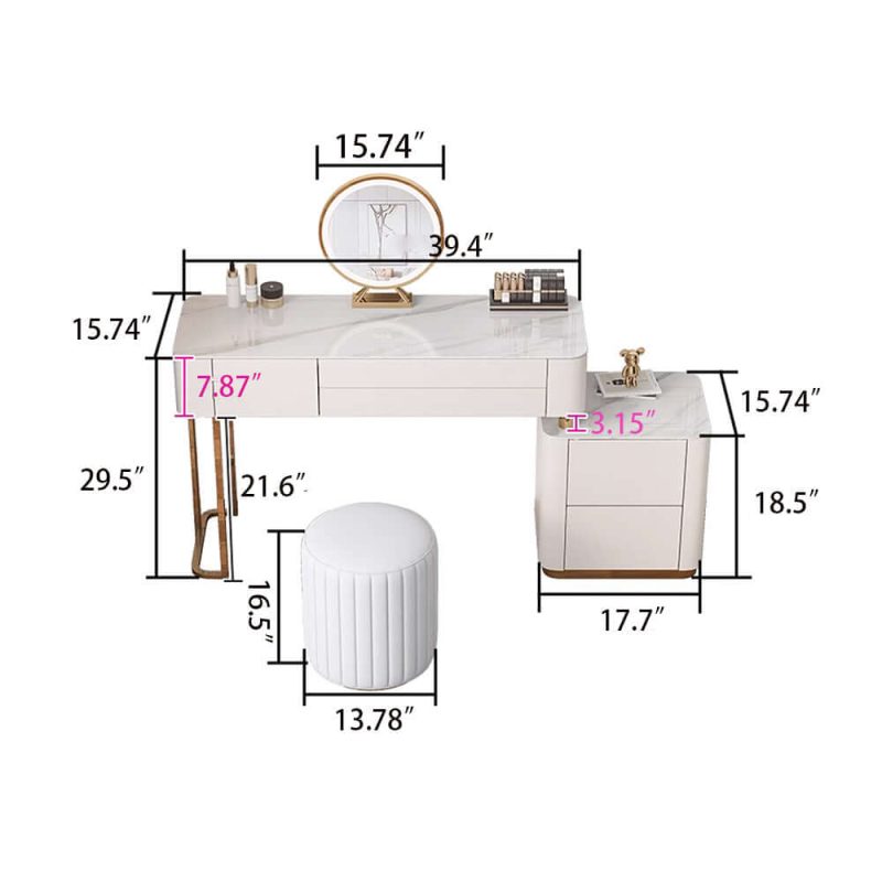 JASIWAY Beige Makeup Vanity Drawers Dressing Table Set with Stool and Mirror