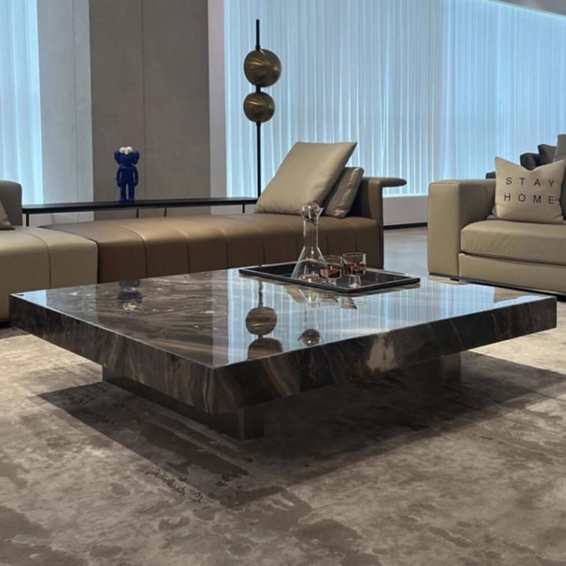 JASIWAY Luxury Square Marbling Coffee Table with Metal Legs