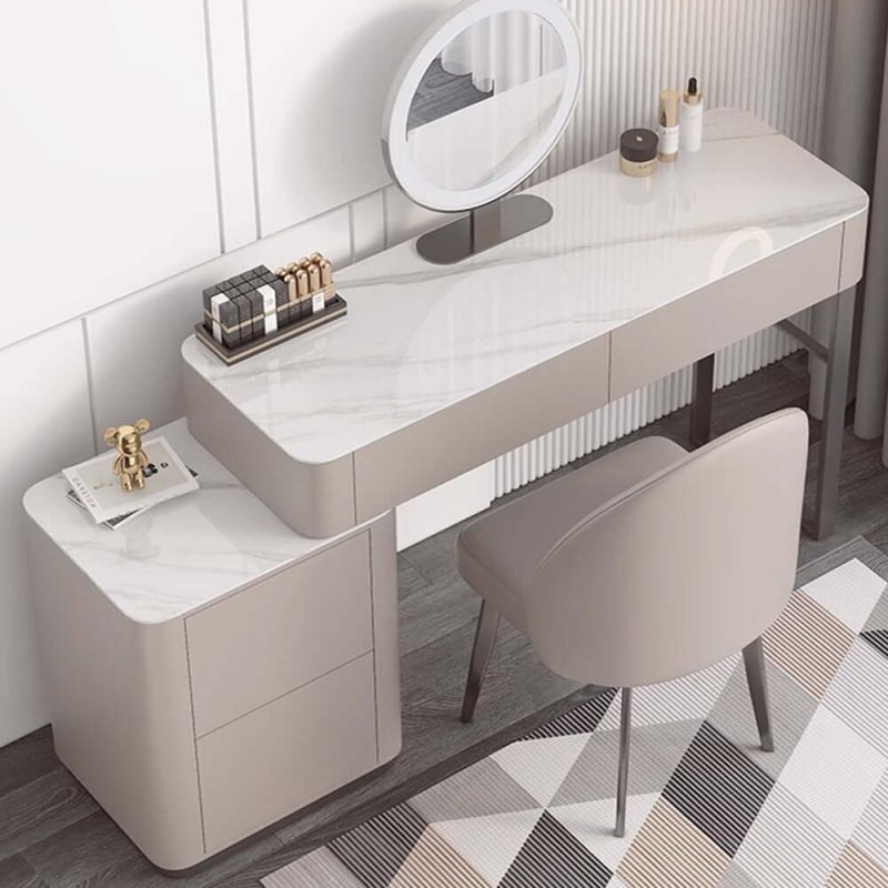 JASIWAY Gray Makeup Vanity Set Solid Wood Dressing Table with Stool & Mirror Included
