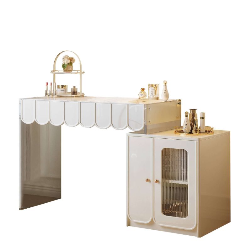 JASIWAY Modern White Makeup Vanity with Drawers & Side Cabinet