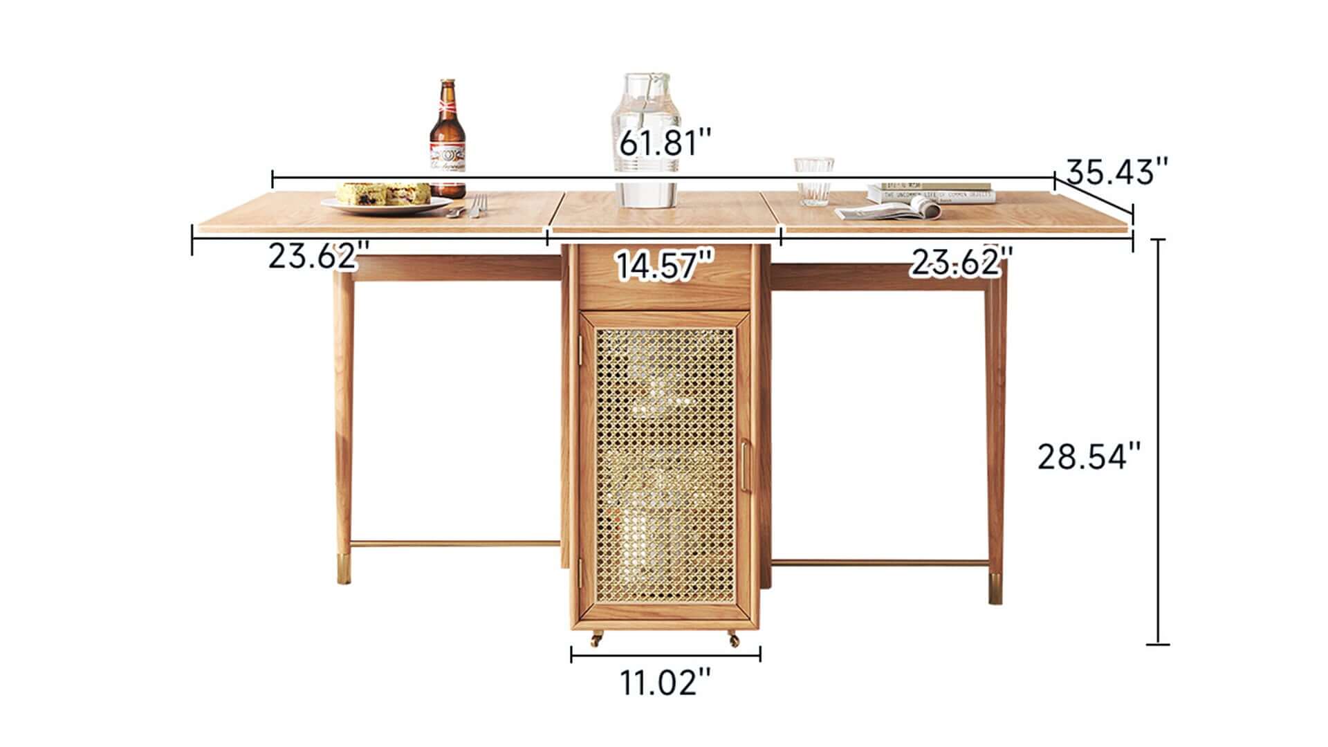 Dimension of Foldable Solid Wood Dining Table and Chairs Set with Storage Space