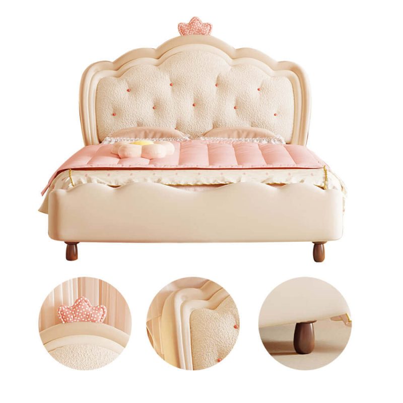 JASIWAY Modern Cream Style Wooden Kids Princess Bed in Pink & White