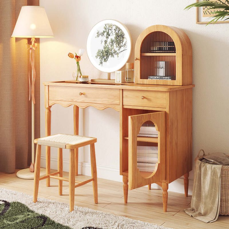 JASIWAY Wooden Makeup Vanity Set with Jewelry Storage & Side Cabinet
