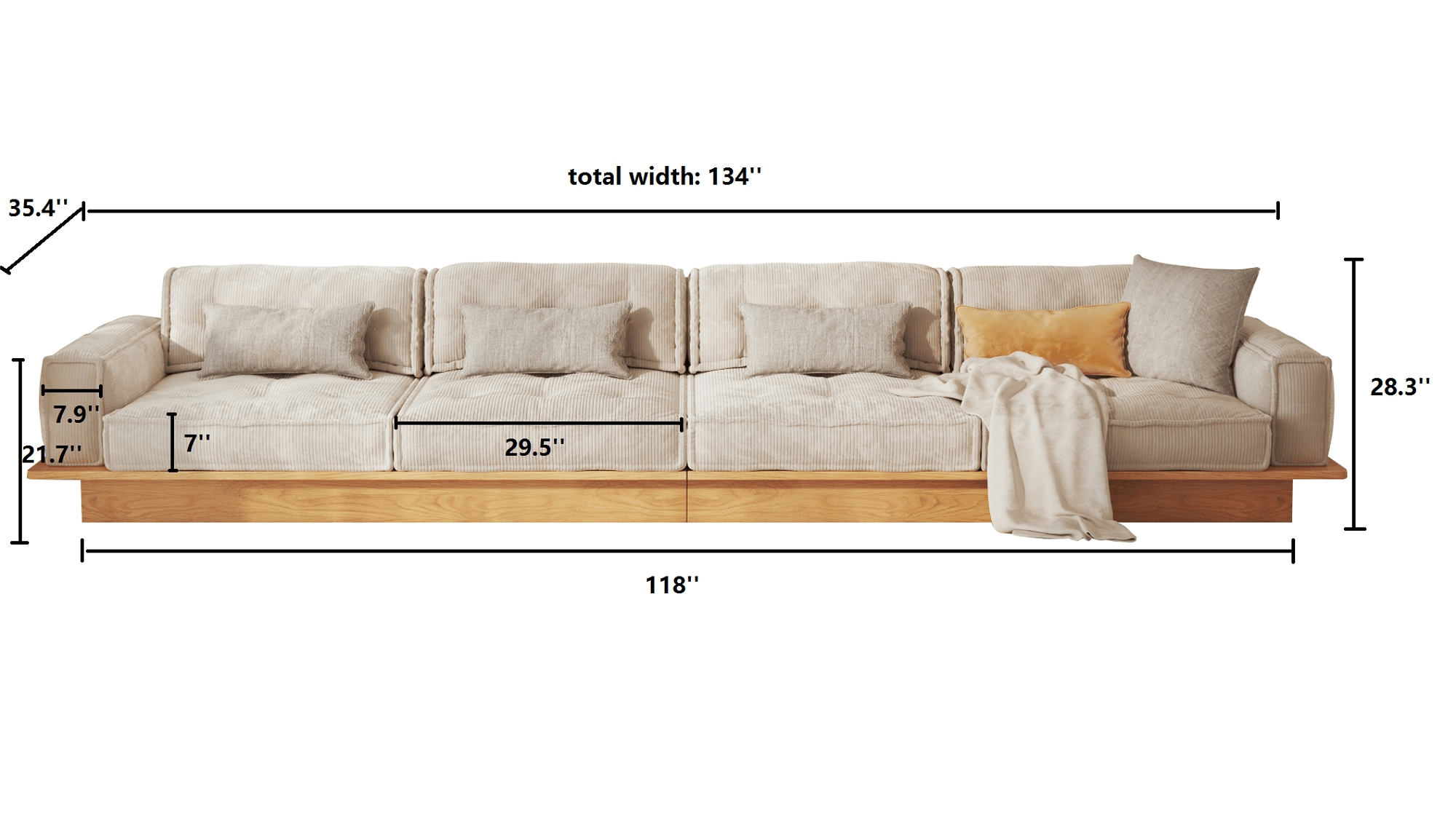 Dimension of Velvet Sofa Combinable Multi-seater Bottom Drawer Design