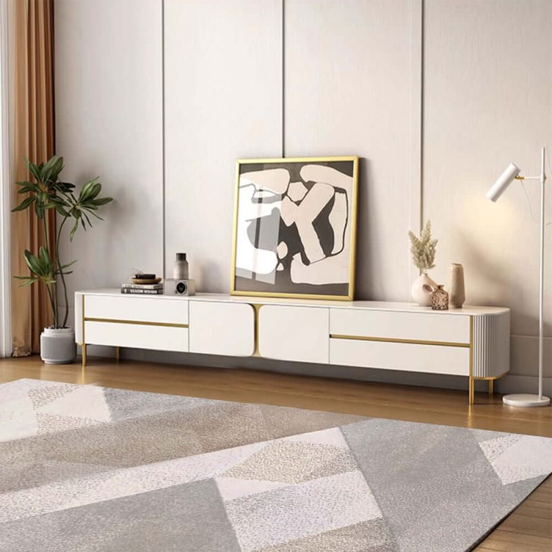 JASIWAY Luxury Rectangle TV Stand with Marbling Slate Top