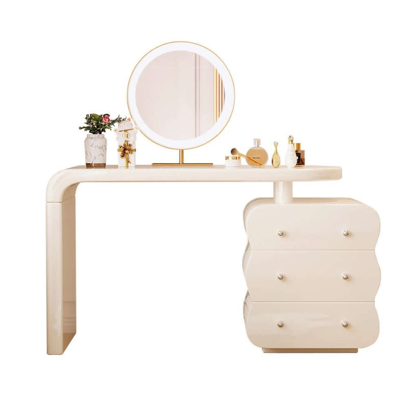 JASIWAY White Makeup Vanity with Adjustable 3-Drawer Side Cabinet Position