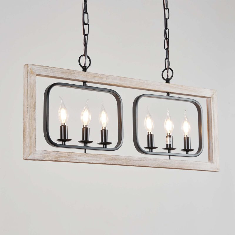 JASIWAY 6-light Chandelier Rustic Pendant Light with Wood Accents