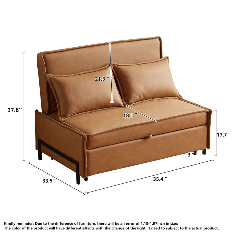 JASIWAY 35.4" Brown  Modern Double Loveseat Sleeper Durable and Easy to Clean Sofa Bed