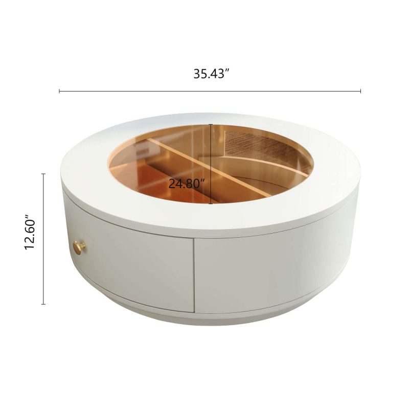 JASIWAY Luxury Glass Top Round Coffee Table with Drawers