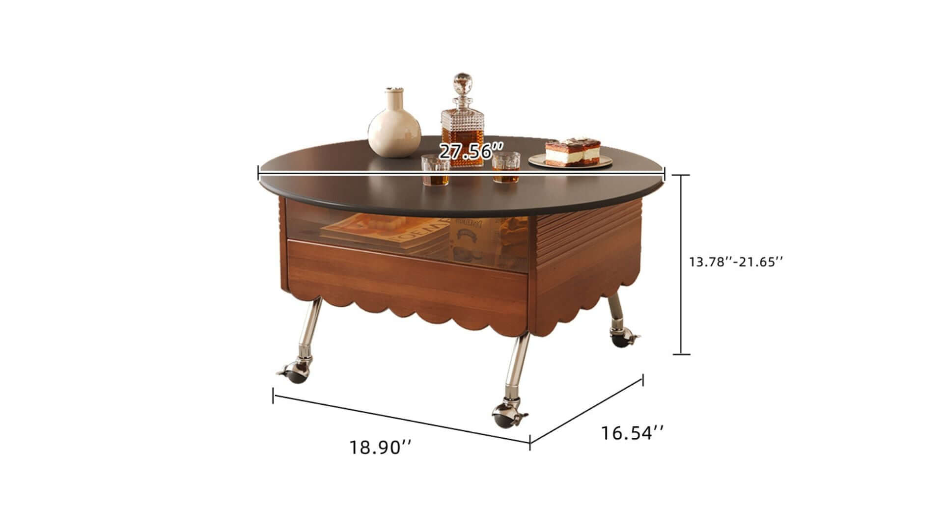Dimension of Retro Round Coffee Table with Multi-functionality Adjustable Height and Mobility