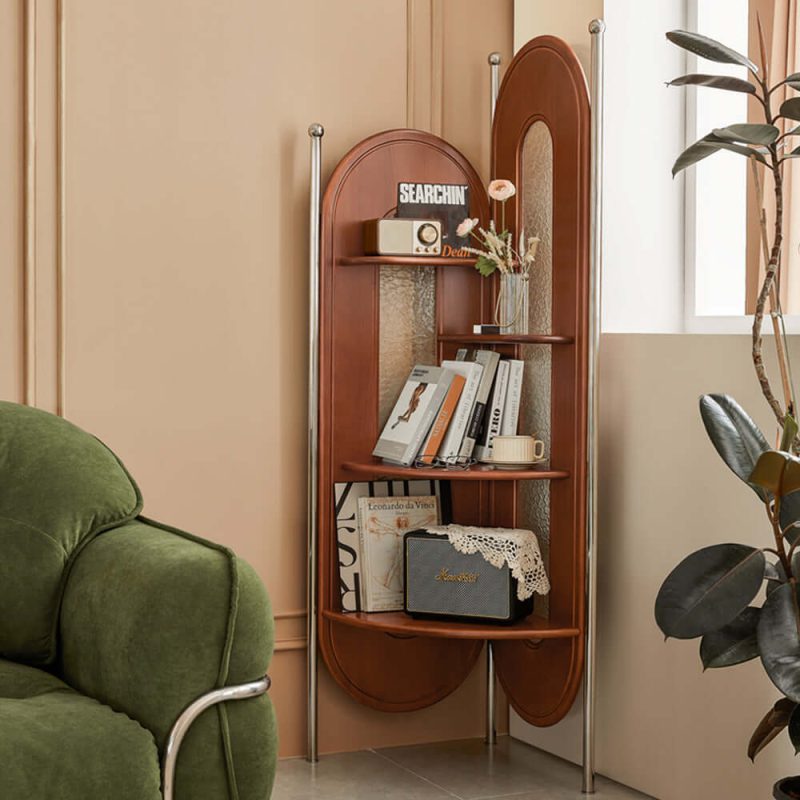 JASIWAY Solid Wood Corner Cabinet Retro Style Triangle Bookshelf