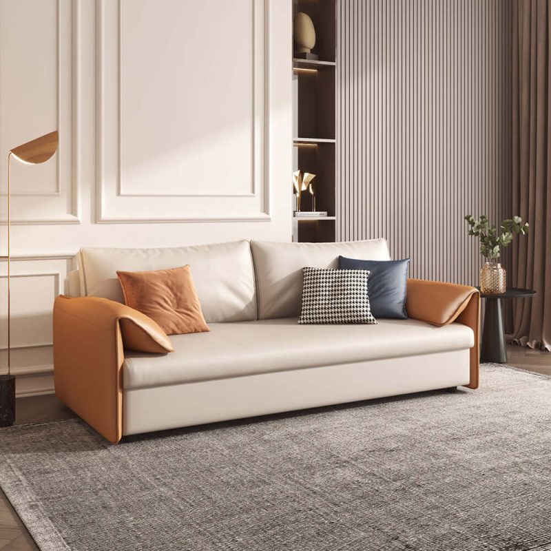 JASIWAY Convertible Sleeper Sofa Stylish Design Leather Sofa Bed with Metal Frame