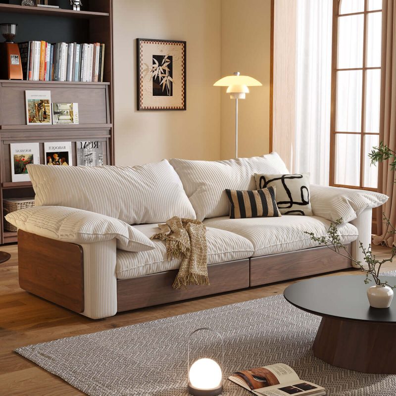 JASIWAY Japandi Pull-out Sofa Bed with Three Fabric Options Available