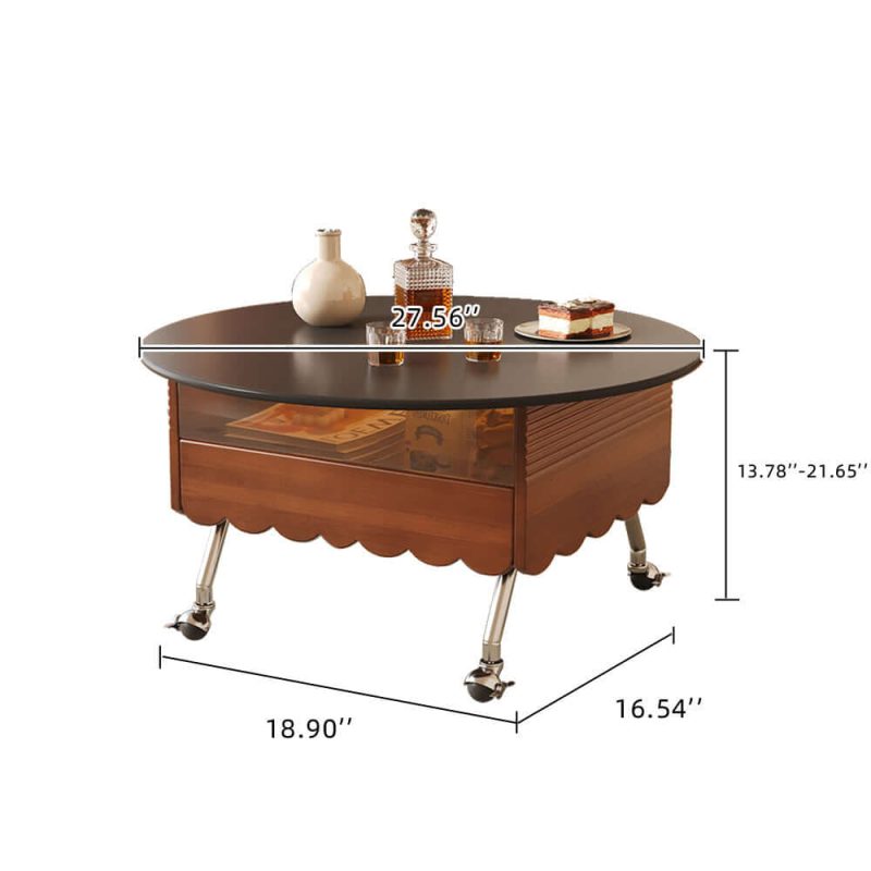 JASIWAY Retro Round Coffee Table with Multi-functionality Adjustable Height and Mobility