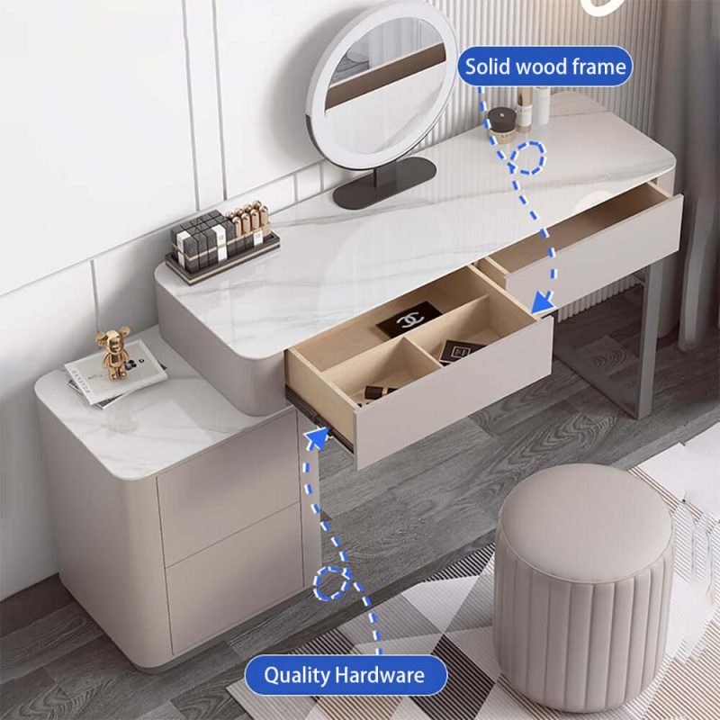JASIWAY Modern Dressing Table Stool & Mirror Included with Sintered Stone Tabletop
