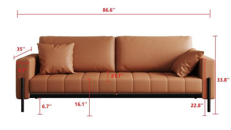 Dimension of 86.6" Brown Modern style sofa bed Leather Loveseat with Square Arm