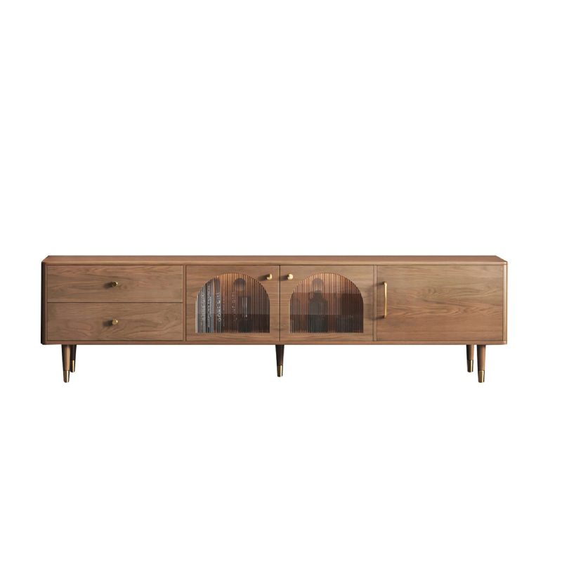 JASIWAY Modern TV Stand for TVs up to 85" Storage Cabinet with 2 Glass Doors and Drawers