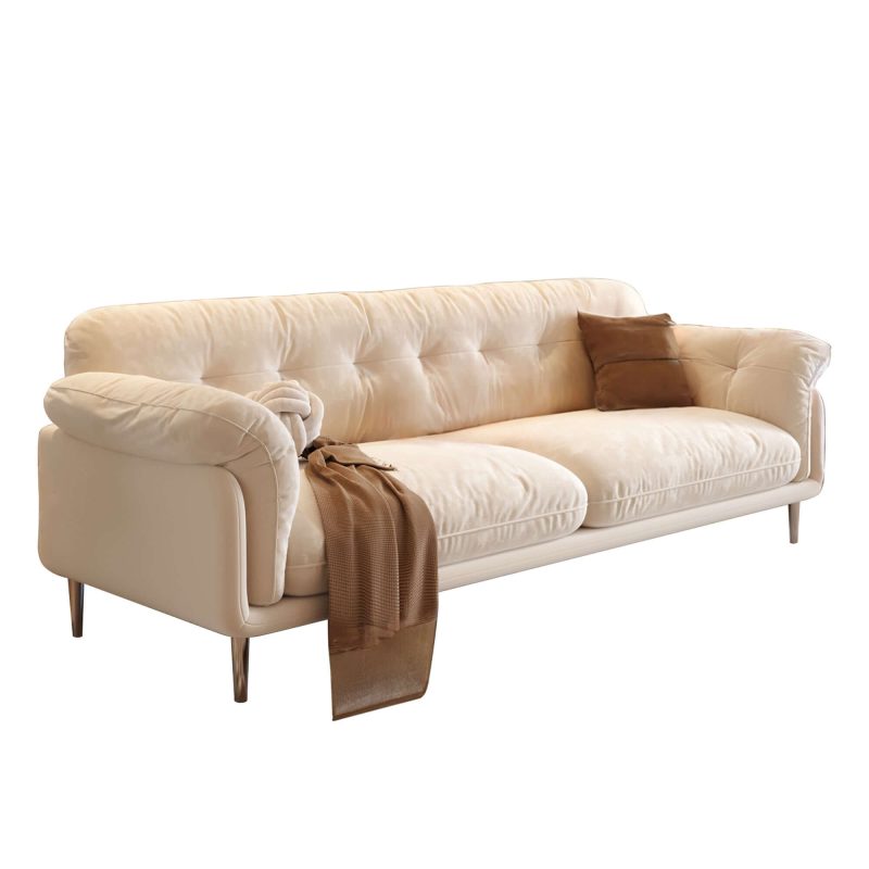 JASIWAY Modern White 88.98" Living room Velvet Sofa with Stainless Steel Legs