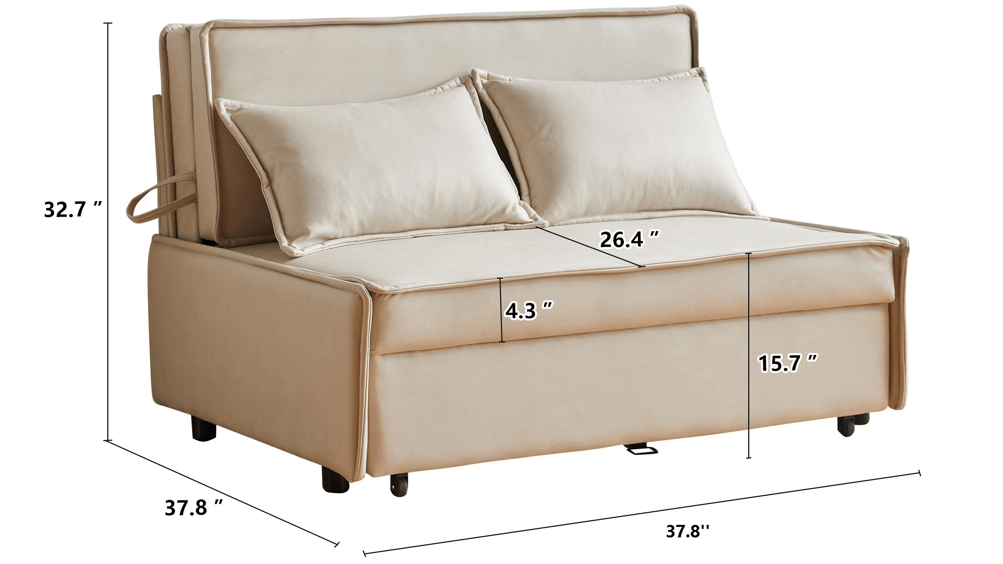 Dimension of Modern Loveseat Sleeper Upholstered Sofa Bed with Storage