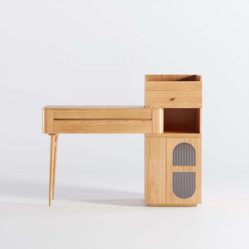 JASIWAY Wooden Makeup Vanity Table Large Capacity with Side Cabinet and Drawers