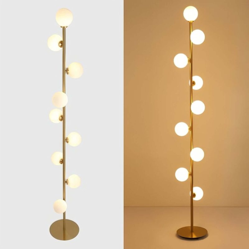 JASIWAY Modern LED Black 9-Light Tree Floor Lamp White Glass Globe