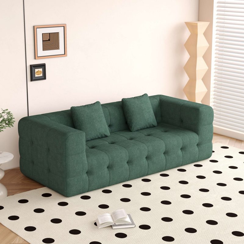 JASIWAY Modern Green Love Seat Sofa with Chenille Velve Fabric