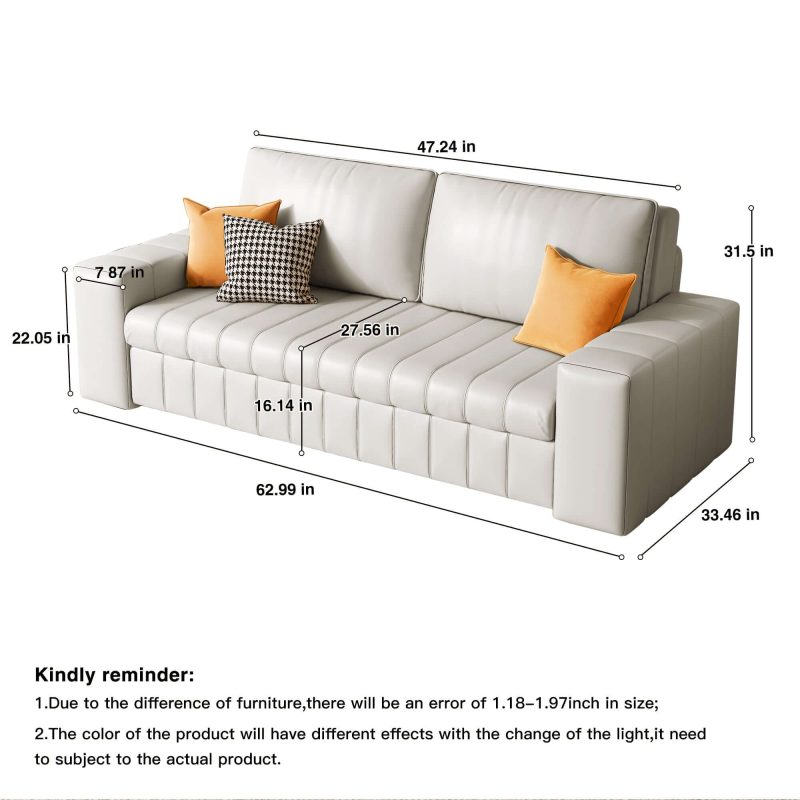 JASIWAY 62.99" Modern Upholstered Couch Bed Leather Sleeper Sofa with Storage Space
