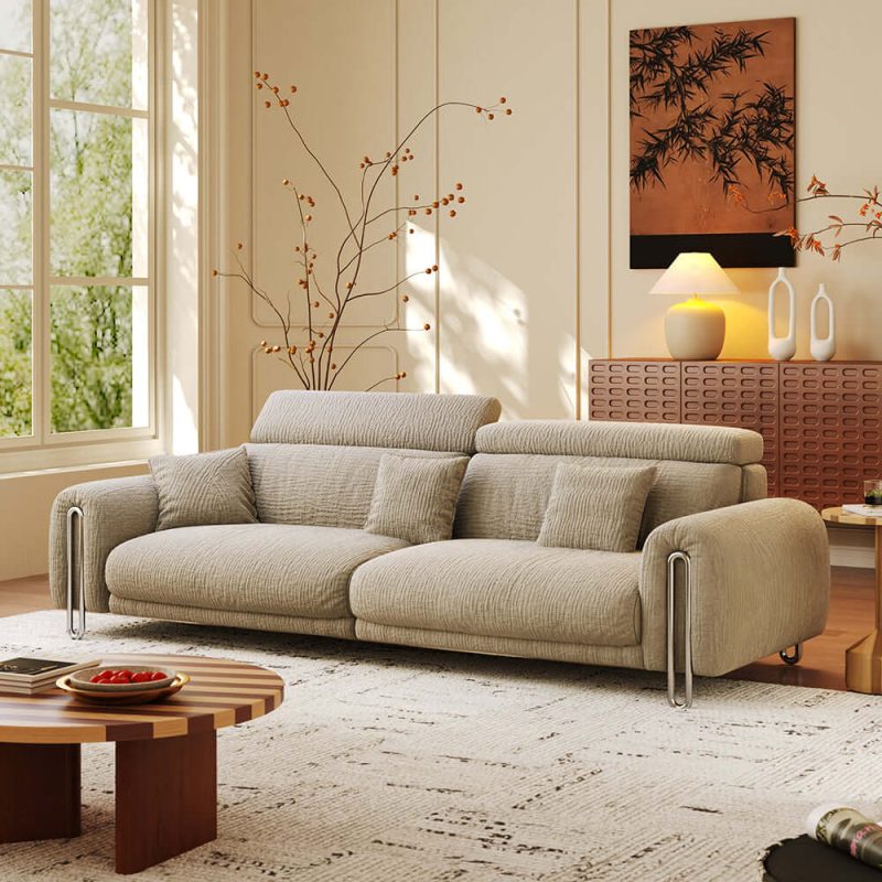 JASIWAY Green Chenille Big Comfy Couch – Adjustable Headrest, Water-Resistant