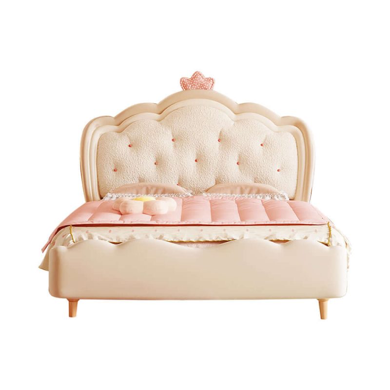 JASIWAY Modern Cream Style Wooden Kids Princess Bed in Pink & White